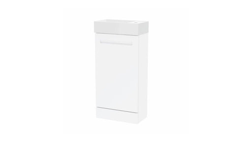 Malvern 400mm One Door Floor Standing Cloakroom Unit & Basin in White Gloss - Right Handed