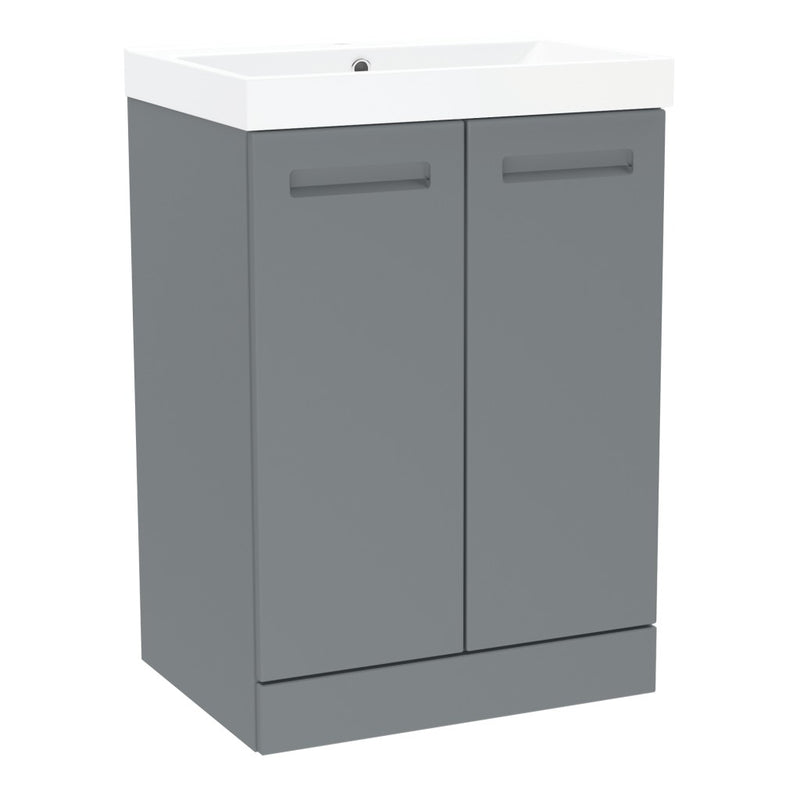 Malvern 600mm Two Door Floor Standing Unit & Basin in Mid Grey