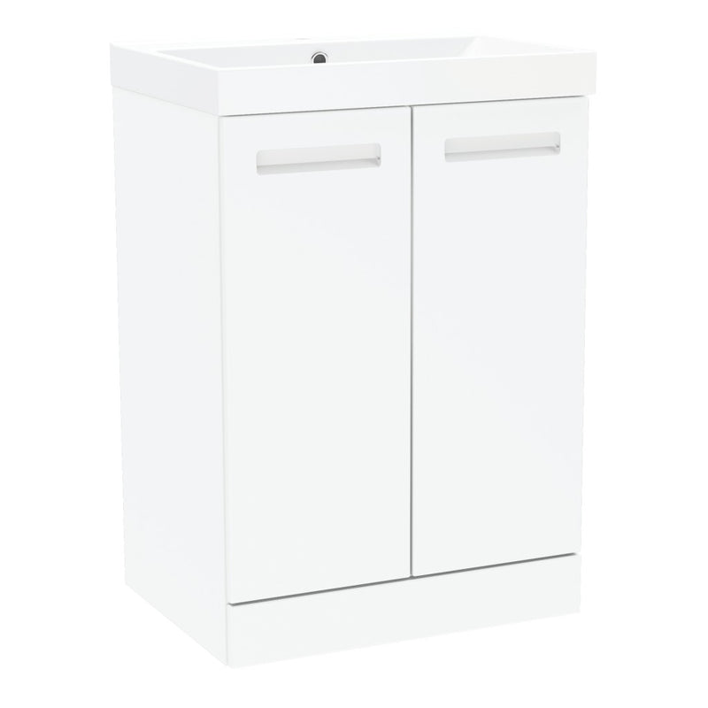 Malvern 600mm Two Door Floor Standing Unit & Basin in White Gloss
