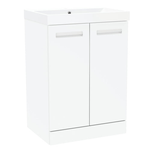 Malvern 600mm Two Door Floor Standing Unit & Basin in White Gloss