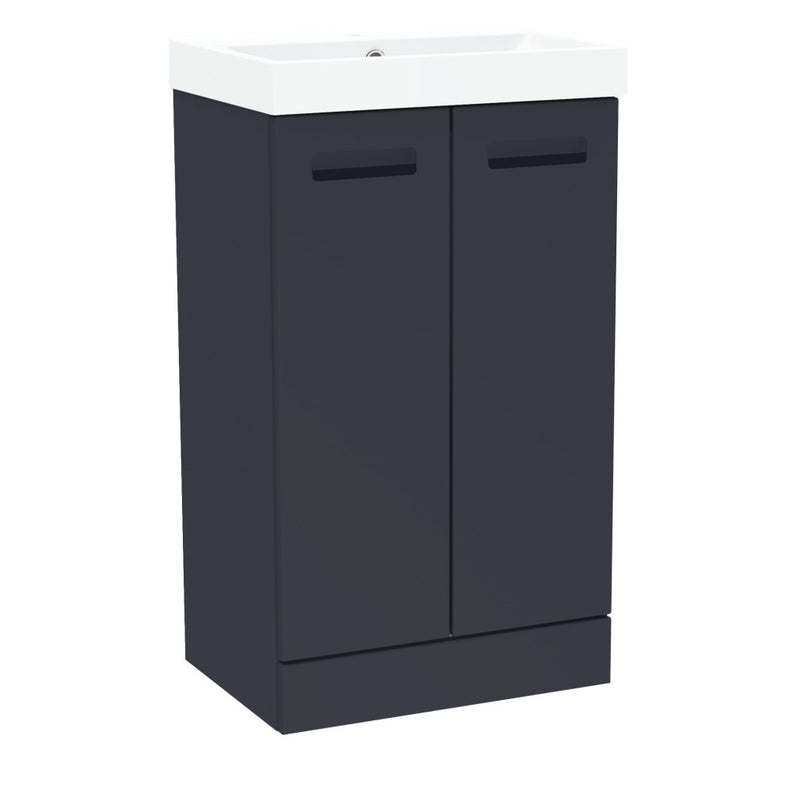 Malvern Slim 500mm Two Door Floor Standing Unit & Basin in Indigo - view 2