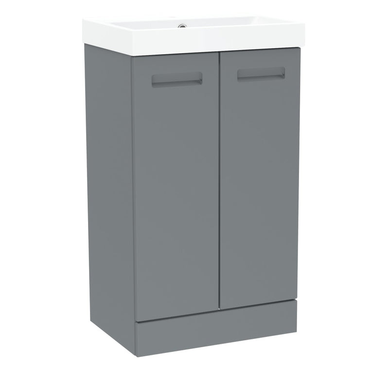 Malvern Slim 500mm Two Door Floor Standing Unit & Basin in Mid Grey