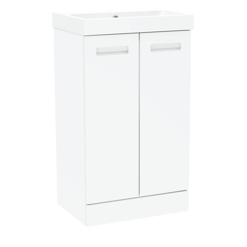 Malvern Slim 500mm Two Door Floor Standing Unit & Basin in White Gloss