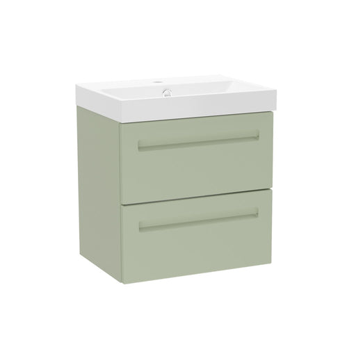 Malvern Slim 500mm Two Drawer Wall Hung Unit & Basin in Green