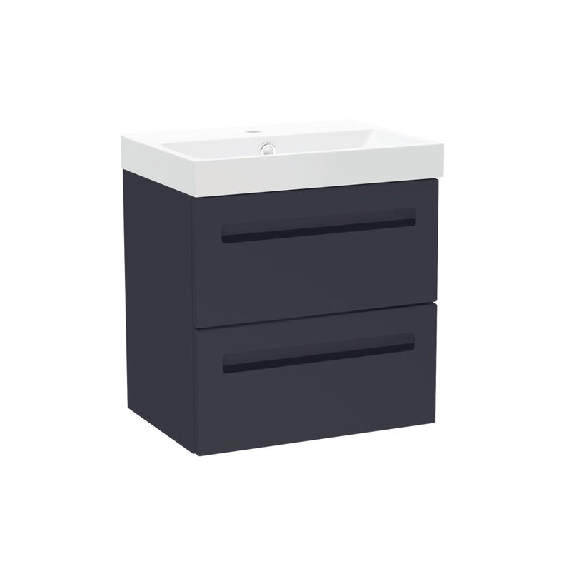 Malvern Slim 500mm Two Drawer Wall Hung Unit & Basin in Indigo