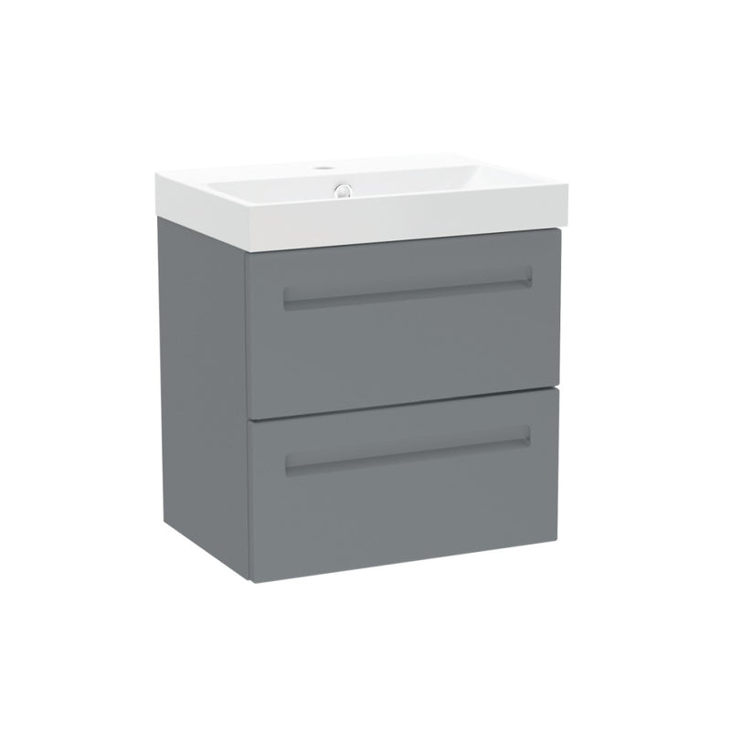 Malvern Slim 500mm Two Drawer Wall Hung Unit & Basin in Mid Grey