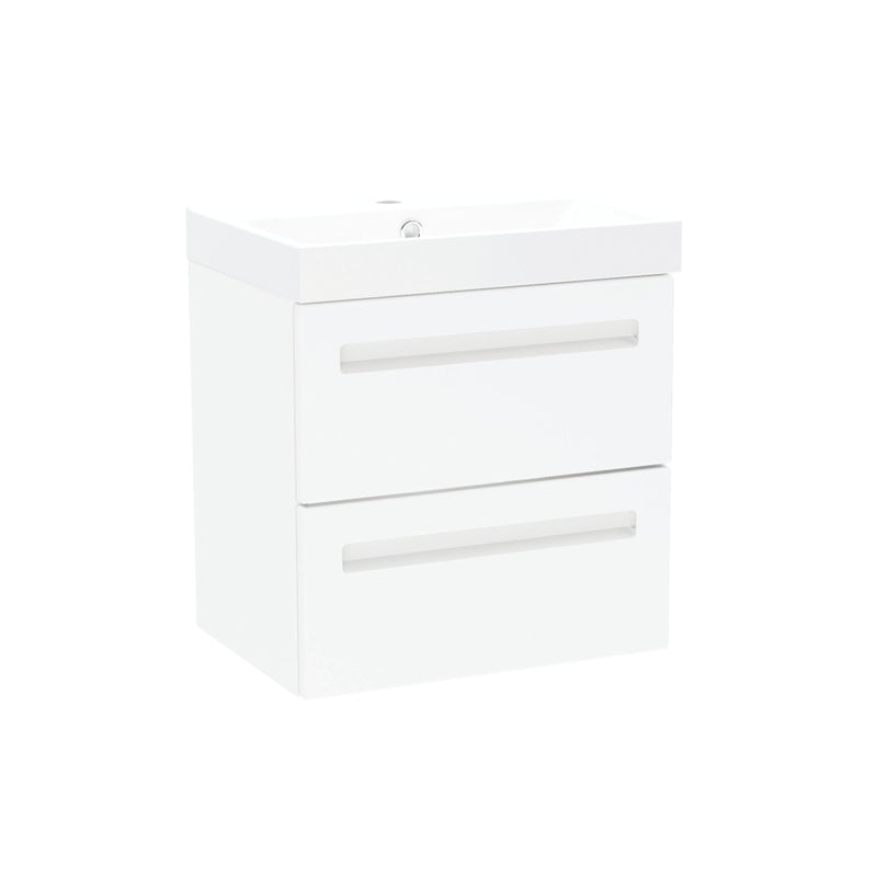 Malvern Slim 500mm Two Drawer Wall Hung Unit & Basin in White Gloss
