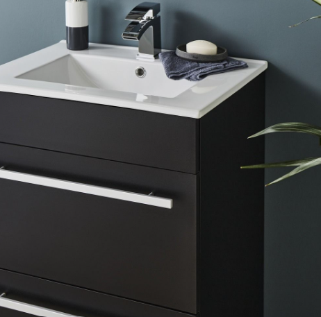 Kartell K-VIT Purity Nero 600mm Floor Standing Drawer Unit & Ceramic Basin- Matt Black (PN600DR-FUR057PU)