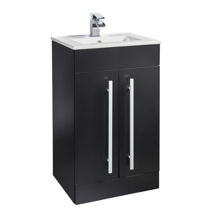 Kartell K-VIT Purity Nero 500mm Floor Standing 2 Door Unit & Ceramic Basin- Matt Black (PN500DO-FUR063PU)