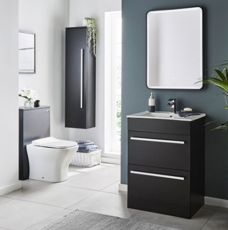 Kartell K-VIT Purity Nero 600mm Floor Standing Drawer Unit & Ceramic Basin- Matt Black (PN600DR-FUR057PU)