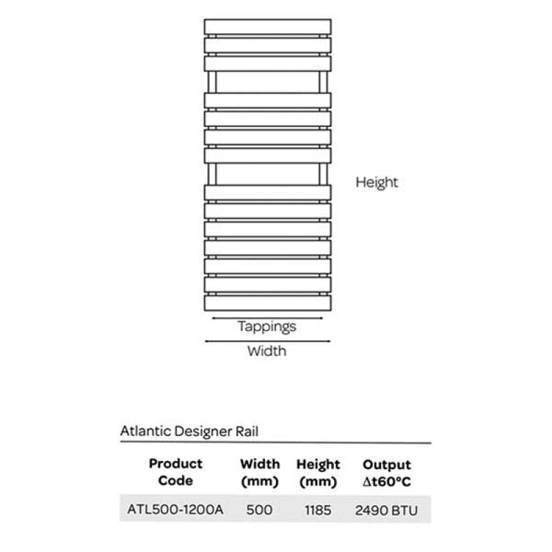 Kartell K-Vit Atlantic Designer Towel Radiator 500mm x 1185mm Grey (ATL500-1200A)