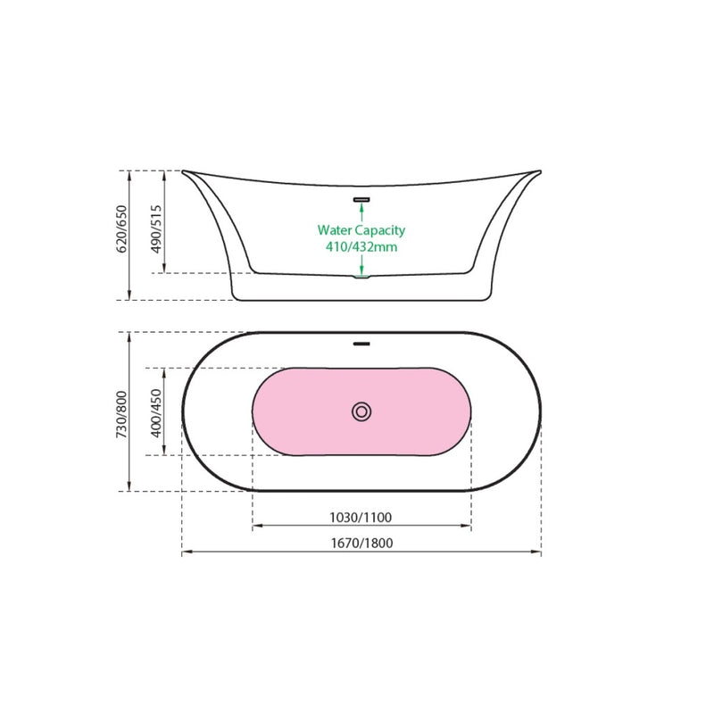 Mayfair White Bath Including Waste 1670 x 730mm - view 2