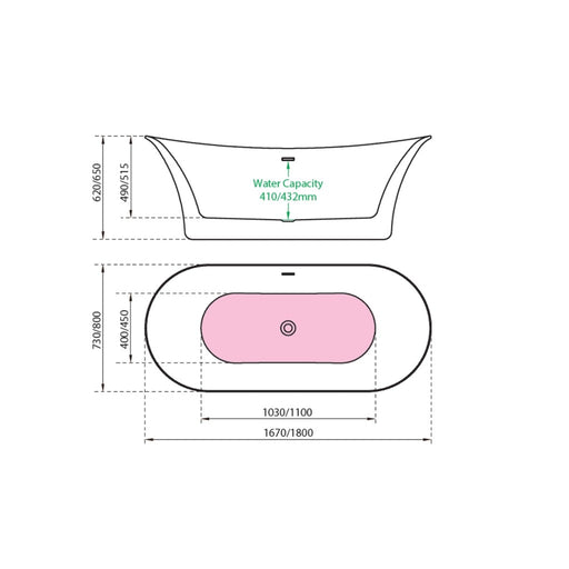 Mayfair White Bath Including Waste 1800 x 800mm - view 2