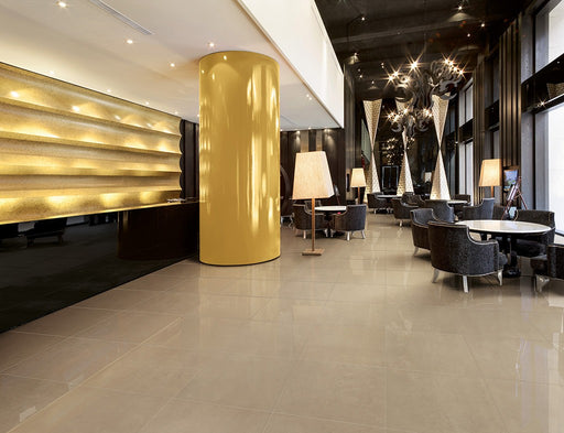 Melbourne Beige Plain Polished Porcelain Wall & Floor Tile 600x600mm
