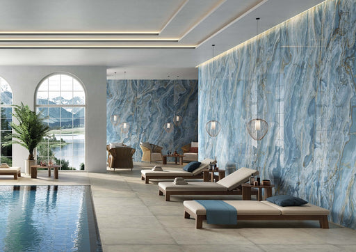 Miramar Blue Onyx Effect Polished Porcelain Wall & Floor Tile 600x1200mm