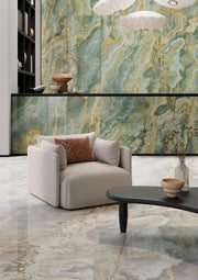 Miramar green & gold onyx effect tile 600x1200mm - view 2