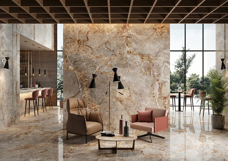 Miramar Silver Breccia Marble Effect Polished Porcelain Wall & Floor Tile 600x1200mm