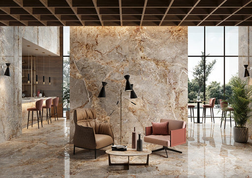 Miramar Silver Breccia Marble Effect Polished Porcelain Wall & Floor Tile 600x1200mm