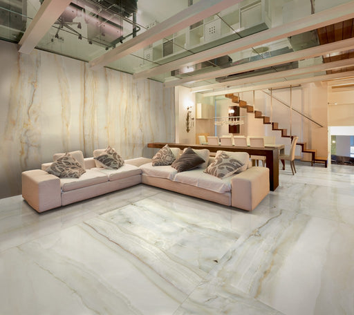 Miramar Soft Grey Onyx Effect Polished Porcelain Wall & Floor Tile 600x1200mm