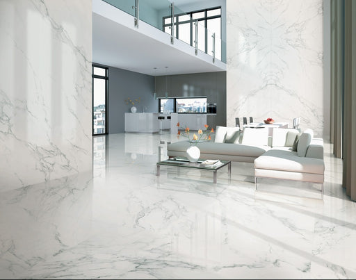 Miramar Statuario White Marble Effect Polished Porcelain Wall & Floor Tile 600x1200mm