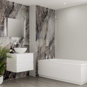 Multipanel Classic Collection Cappuccino Stone waterproof wall panels installed in a bathroom