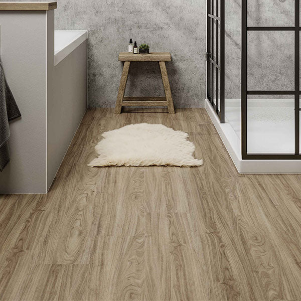 Multipanel Click Aspen Oak vinyl plank flooring in a bathroom