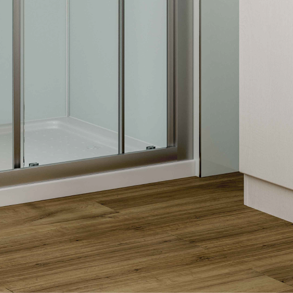 Multipanel Click Markham Calhoun Oak vinyl plank flooring in a bathroom