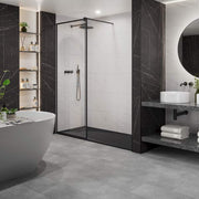 Multipanel Click Vicenza grout edge vinyl tile flooring with Levanto Marble wall panels