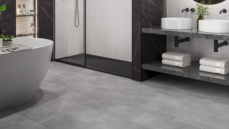 Vicenza vinyl click tile flooring by Multipanel in a bathroom