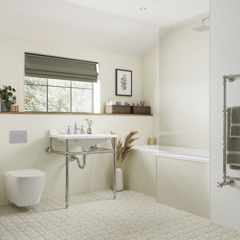 Multipanel Contemporary Collection Senora Stone waterproof wall panels installed in a bathroom