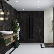 Multipanel Linda Barker Black Pietra waterproof bathroom wall panel — black marble effect with white criss-cross veining