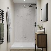 Multipanel Linda Barker Onyx Marble waterproof wall panels installed in a bathroom