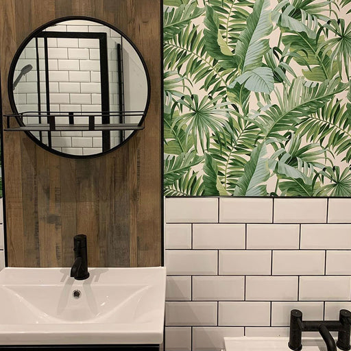 Multipanel Linda Barker Salvaged Planked Elm waterproof wall panels installed in a bathroom