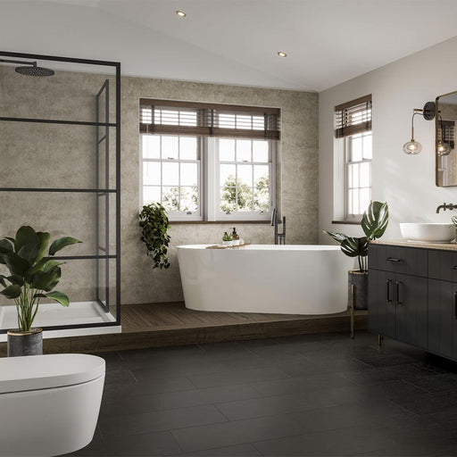 Multipanel Linda Barker Stone Elements waterproof wall panels installed in a bathroom