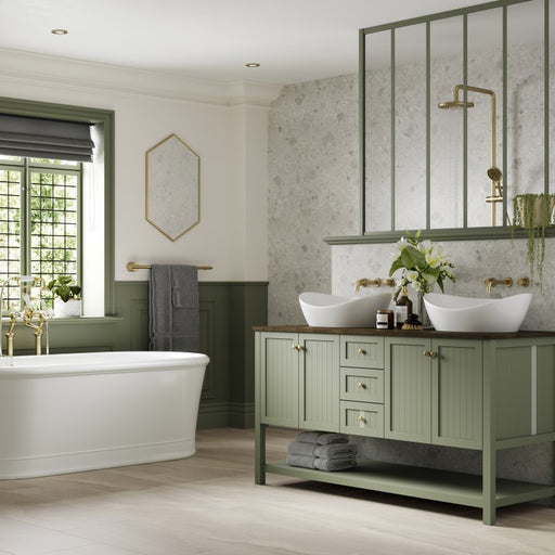 Multipanel Pure Collection White Terrazzo matt waterproof wall panels in a bathroom