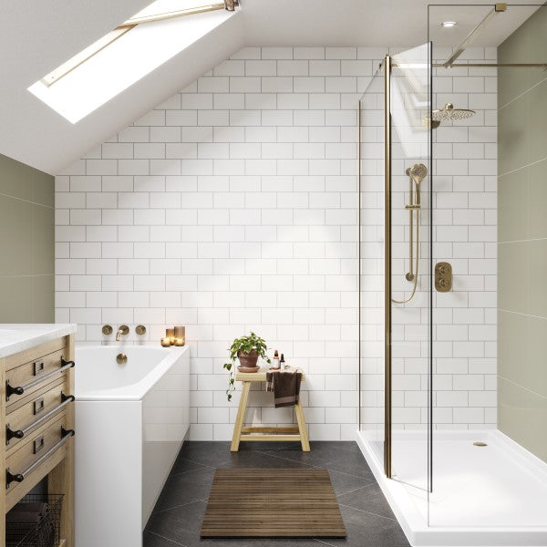 Multipanel Tile Collection Alpine White metro tile effect wall panels in a bathroom
