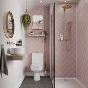 Antique Rose herringbone tile effect Multipanel wall panels in a bathroom