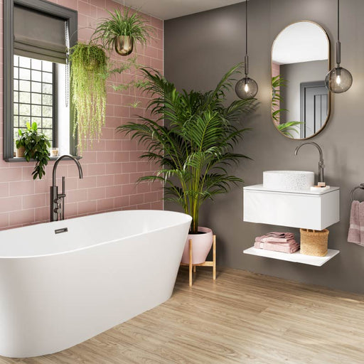 Multipanel Tile Collection Antique Rose metro tile effect wall panels in a bathroom