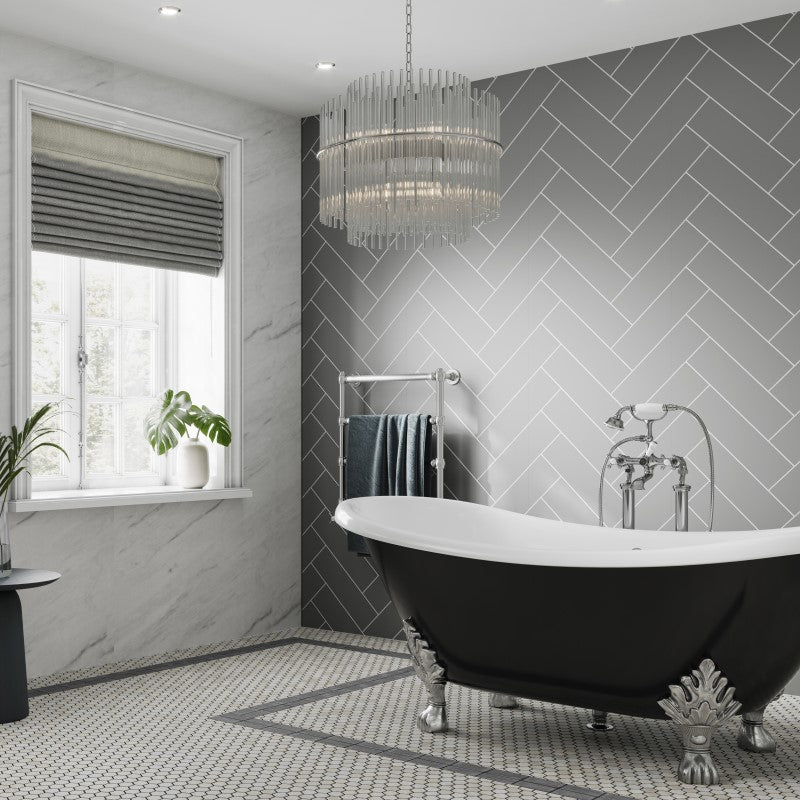 Dust Grey herringbone tile effect Multipanel wall panels in a bathroom