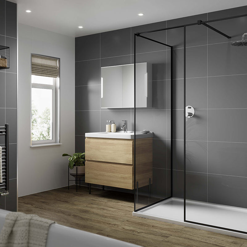 Multipanel Tile Collection Dust Grey large tile effect wall panels in a bathroom