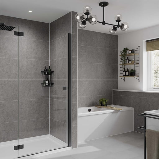 Multipanel Tile Collection Grey Mineral tile effect wall panels in a bathroom
