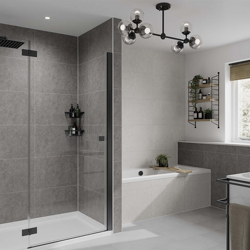 Grey Mineral and White Mineral tile effect Multipanel wall panels paired in a bathroom