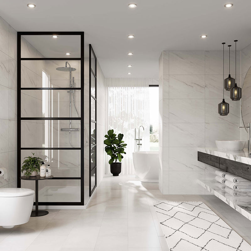 Multipanel Tile Collection Levanto Marble tile effect wall panels in a bathroom
