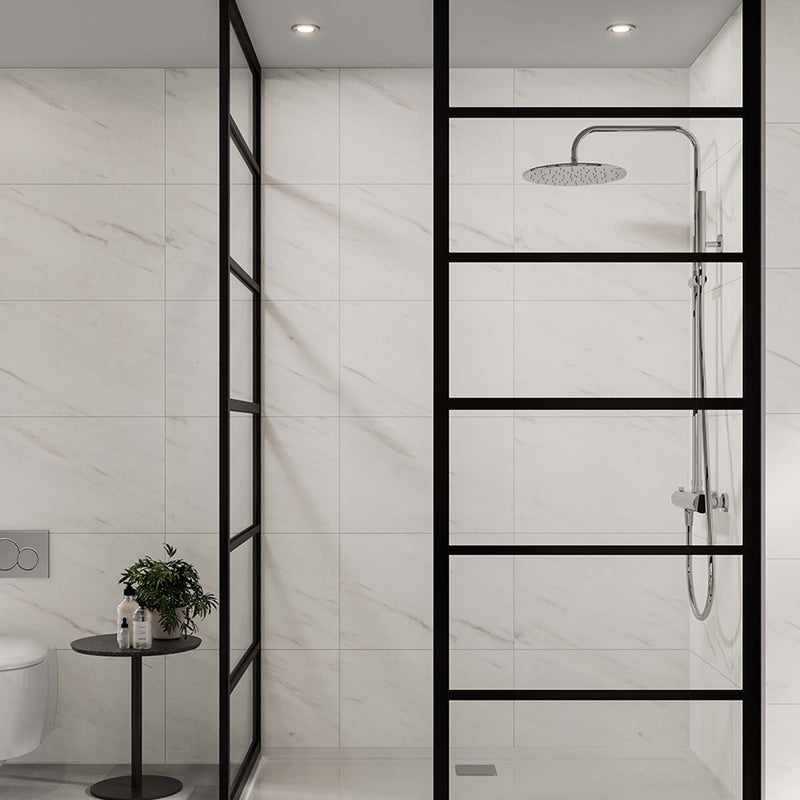 Levanto Marble tile effect Multipanel wall panels in a small bathroom