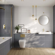 Multipanel Tile Collection Monument Grey tile effect wall panels paired with Alpine White in a bathroom