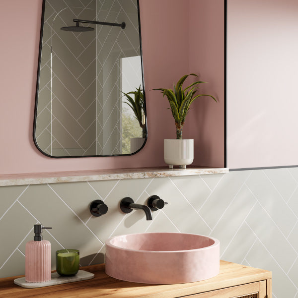 Sage Green herringbone tile effect Multipanel wall panels in a bathroom