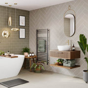 Taupe Grey herringbone tile effect Multipanel wall panels in a bathroom