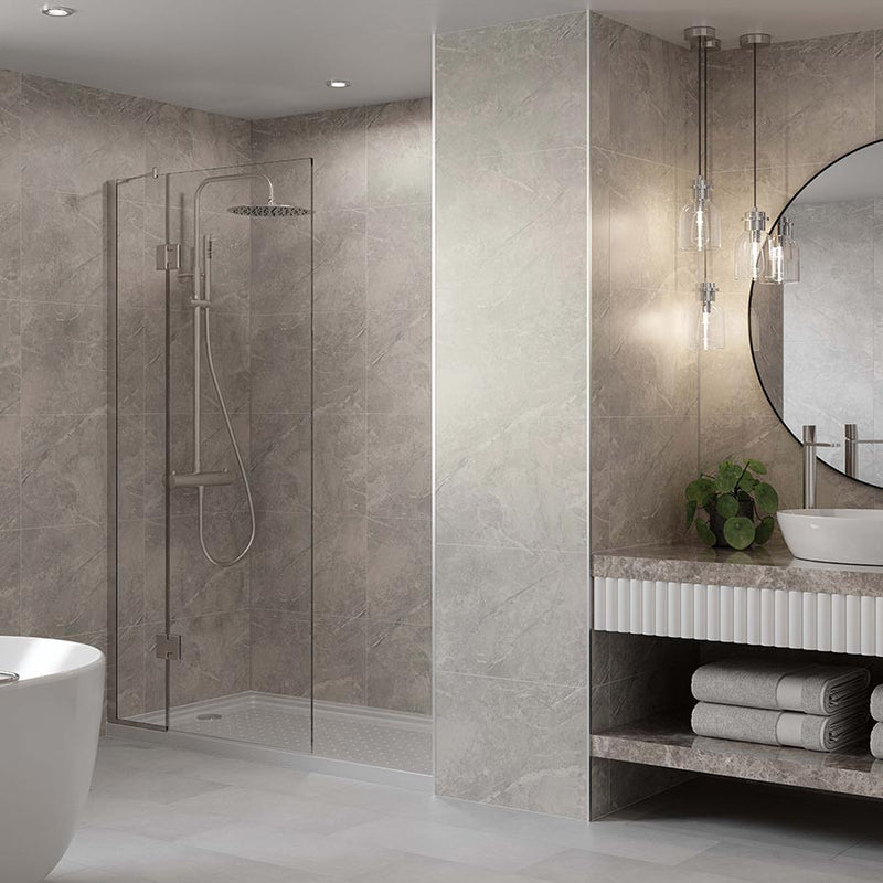Valmasino Marble tile effect Multipanel wall panels in a large bathroom
