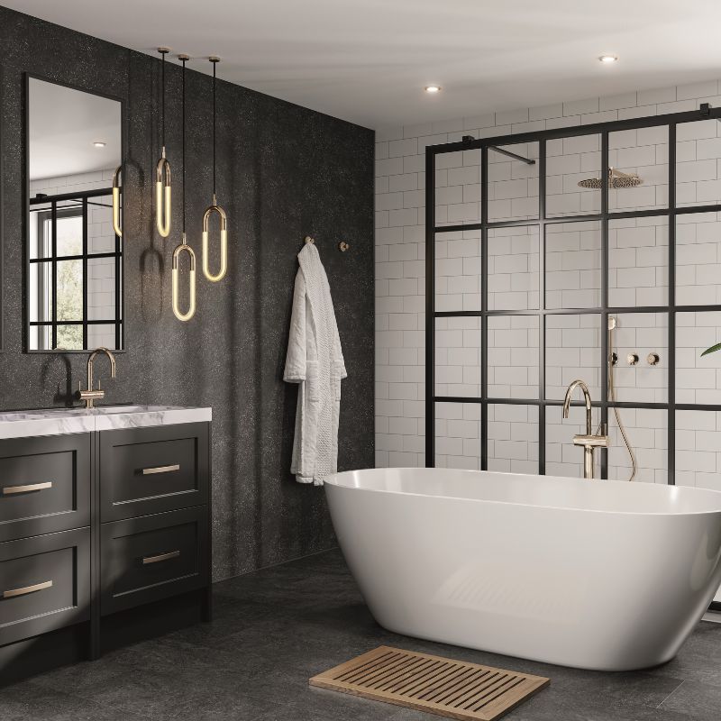 White Grey metro tile effect Multipanel wall panels in a bathroom