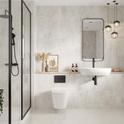 Multipanel Tile Collection White Gypsum tile effect wall panels in a bathroom